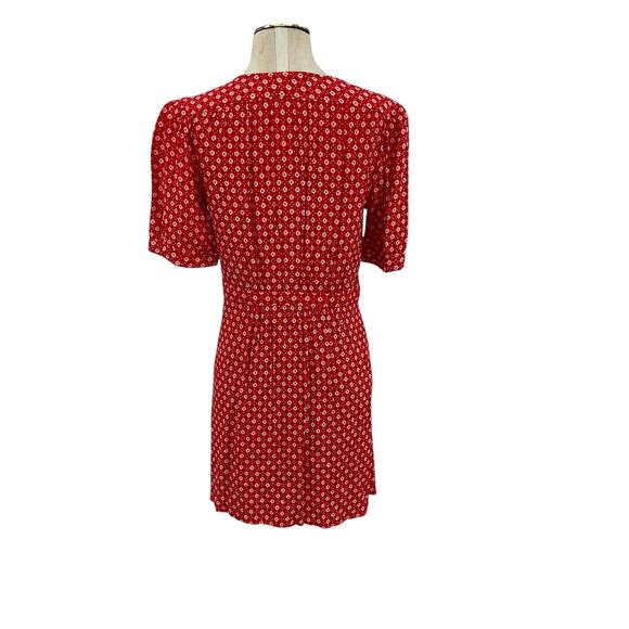 ba&sh Charlie Dress Wrap Crepe Short Sleeve Floral Print Red White Size 2 US 8 - Picture 8 of 14